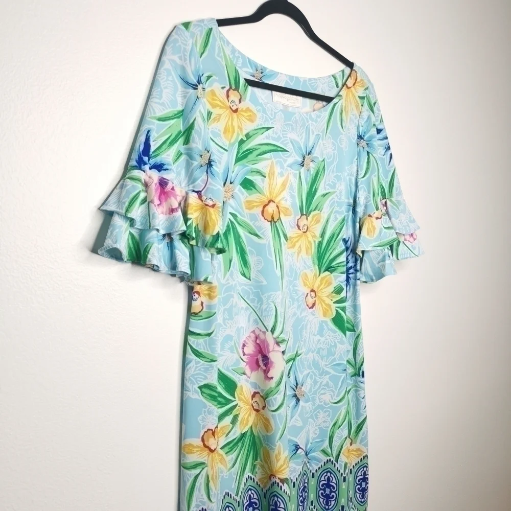 NWT Cappagallo Women’s Medium Erika Ice Blue Floral Dress Tropical Lightweight - Picture 4 of 14